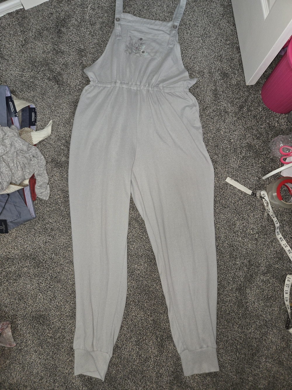 La Vie en Rose Light Gray Floral Knit Overalls - Picture 4 of 9